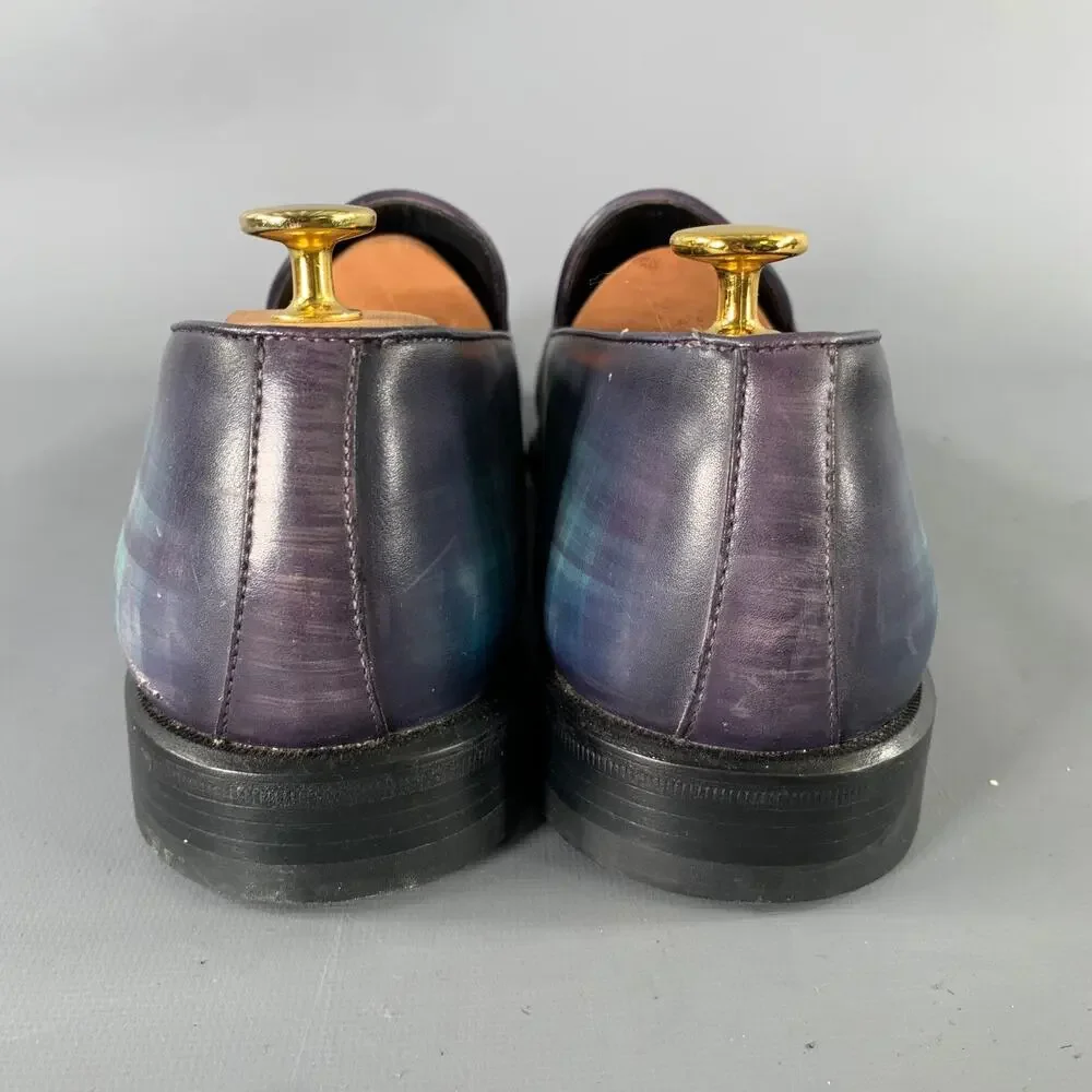KLEIN EPSTEIN & PARKER Size 9.5 Turquoise Blue Abstract Leather Slip On Loafers